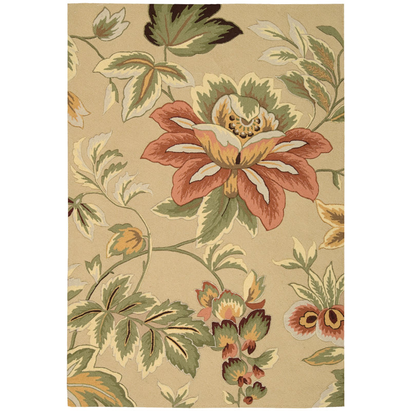 Winston Porter Haleigh Floral Hand Hooked Sage Green/Pink Area Rug